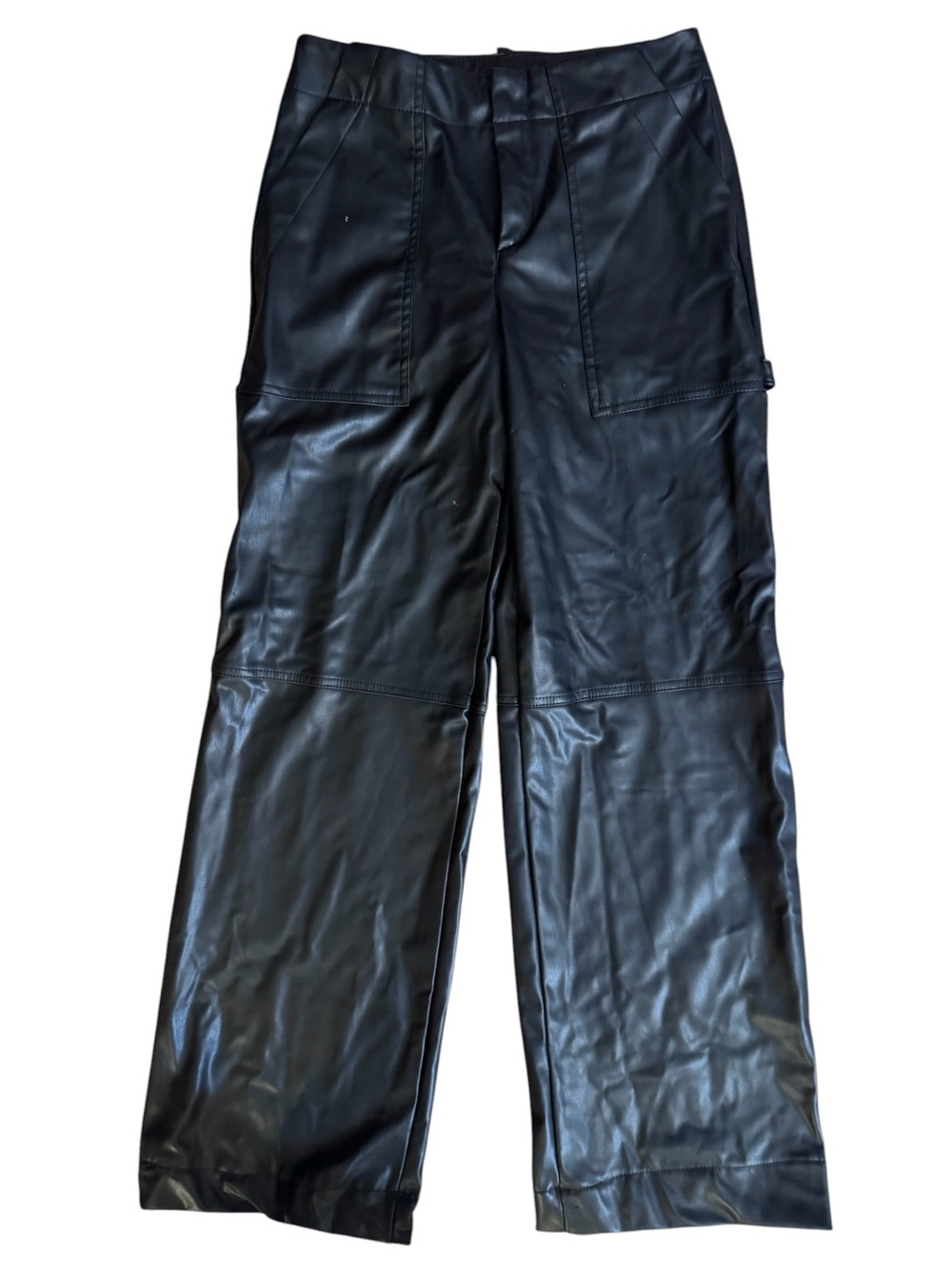 Zara Black Faux Leather High Rise Wide Leg Carpenter Utility Pants Pants XS